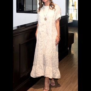 Magnolia pearl embroidered linen cotton dress